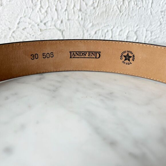 Lands' End Black Leather Belt 506 Solid Brass Buckle - Women's / Men's Size 30 - Picture 6 of 9